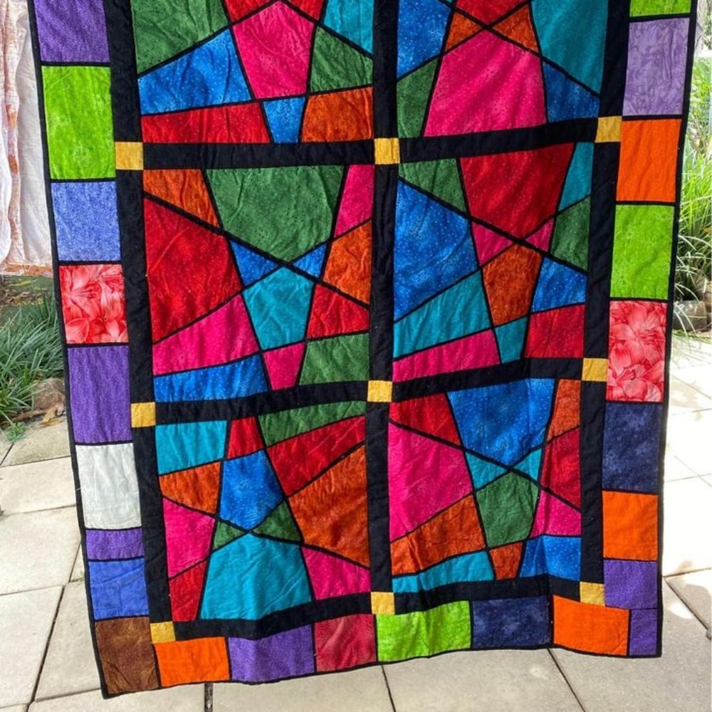 Lovingly Handmade Stained Glass Panel Quilt - Picture 1 of 4